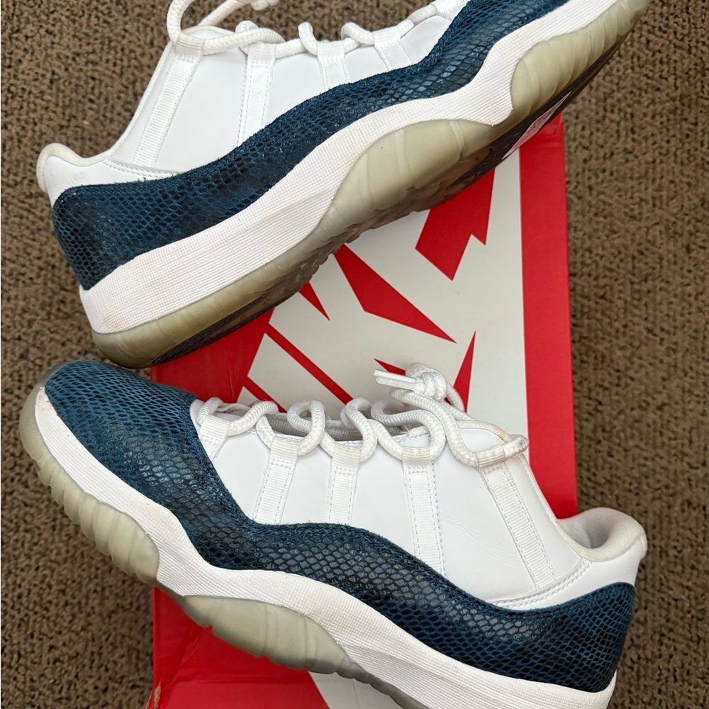 Jordan 11 Retro Low Snake Navy - White and Navy Sneakers